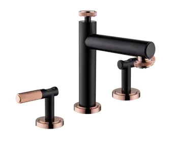 Simplu de lux, Negru, Rose de aur baie chiuveta de robinet 5 culori două mânere trei găuri mixer robinet bazin cu apă Rece și caldă la robinet