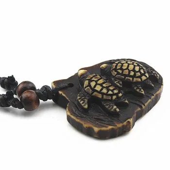 12PCS rășină imitație de sculptură în os de broasca testoasa colier bijuterii de două broasca testoasa colier lanț pulover cuplu turtle colier cadou