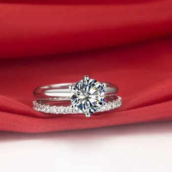 Inel de Logodnă Solitaire Reale Eternitate Trupa Șase Vârfuri 3CT Solid Aur Alb de Calitate Inele cu Diamante pentru Femei