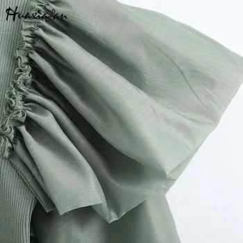 Huaxiafan Volane Tricotate Mozaic Bluza Femei Topuri Casual De Toamna Pulovere Femei Elegante Bluze Chic Feminin 2020 Nou Design