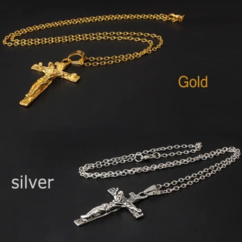 MNWT Cruce Colier INRI Crucifix Isus Bucată Pandantiv de Aur/argint Antic de Culoare din Oțel Inoxidabil Barbati Lanț Catolică Cadouri Bijuterii