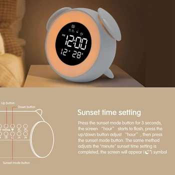 Copii Ceas Deșteptător Apăsați de Control Lumina de Noapte pentru Dormitoare, mai Multe Sunete de Alarmă Răsărit și Apus de Simulare, Funcția Snooze Wa