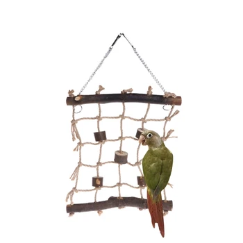 Agățat De Cânepă Lemn Pasăre Leagăn Scara Papagal Alpinism Net Cage Bird Joc De Sport Jucării