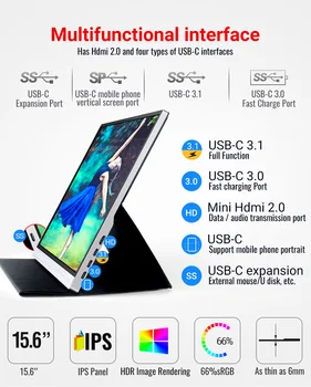 15.6 inch FHD 1920x1080P Monitor Metal foarte Subtire Ecran Office/Gamer Monitor Pentru iPhone IOS Huawei Samsung USB-C HDMI PD