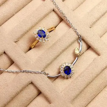 Noul Design foarte Natural Sapphire set bijuterii Naturale Reale Sapphire 925 argint 1 buc pandantiv,inel 1 buc