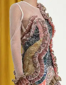 Stil nou Spectacol de Moda rochie Mini Imperiu Lemn ureche Imprimare Mozaic O-Gat Femei Sexy Celebritate Organism Con Petrecere Rochii de en-Gros