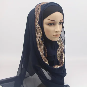 10 buc/lot de Vânzare la Cald Eșarfă Bubble Sifon Hijab Warp Eșarfe Pentru Femei Stralucitor Val de Aur Voaluri Musulman Eșarfă