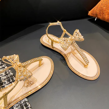Sandale Femei, Sandale 2020 Nou Trend Vara Fund Plat Vârf De Cuțit De Teren O Perla Arc Roma Pantofi Fete