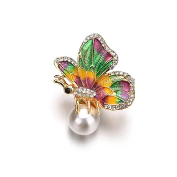 Charm din Aliaj Stras Pearl Smalt Colorat Pin Fluture Broșe Pentru Femei, Bărbați Metal Insecte Pălărie Eșarfă Pasăre Brosa, Cadouri de