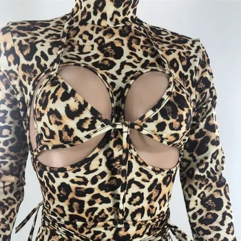 Femei Cu Maneci Lungi Leopard De Imprimare Body Nou Toamna Gol Afară De Femei Costum Salopeta Moda Doamnelor Costum Sexy Bodycon C