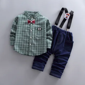Baby Boy Set Coreeană De Moda Tendințele Carouri Cu Mâneci Lungi Tricouri + Salopeta Copil Mic Imbracaminte Copii Bebes Haine Costume De Trening