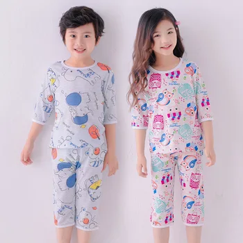OHMETOY Copii Maneca Trei sferturi Costum de Vară de Moda cu Dungi Două piese Reactive de Imprimare de Top și Pantaloni Copil Haine de Acasă