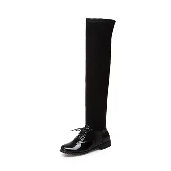 MORAZORA 2020 noua moda coapsă ridicat peste genunchi cizme femei cu fermoar cu dantelă sus cizme toc patrat punk pantofi casual
