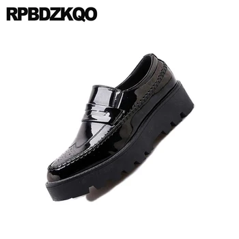Pantofi De Vara Din Piele Neagra Brevet Platforma De Moda Cu Fermoar Lift Liane Bărbați Mocasini Brand De Lux Croiala Pe Strada Stil Bocanc
