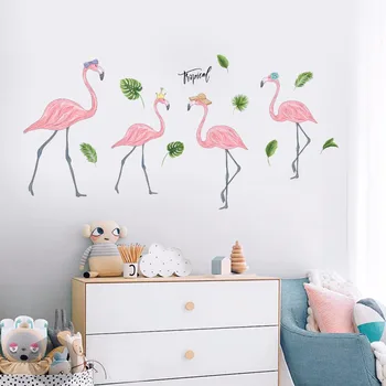 DIY Frunză Verde Flamingo Autocolant de Perete de Arta de Decorare Perete din PVC Fata de Copil de Cameră Decor Autocollant Murală Muurstickers