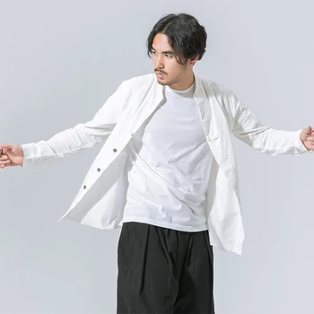 MRDONOO Lenjerie de pat sex masculin mâneci lungi stil Chinezesc liber de mari dimensiuni tricou Chinezesc stil retro catarama strat de bumbac