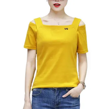 Volocean 2019 Bumbac Femeie T Camasa Slim T-shirt Pentru Femei Casual Femei Slash-neck T-shirt Solid Top de Vară Tee Plus Dimensiune