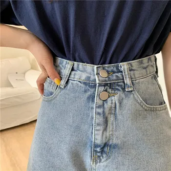 Pantaloni Scurți din Denim pentru Femei Buzunare Adolescenti Streetwear coreean Epocă de Mare Waisted Ins Doamnelor de Pantaloni de Vara Chic Elegant All-meci Simplu