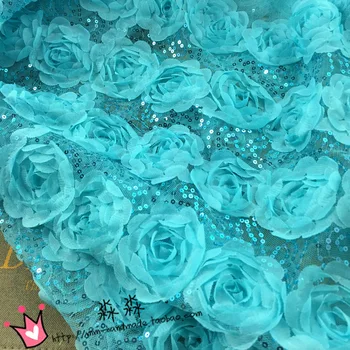 Etapa de textile Apă albastru șirag de mărgele piesă în trei-dimensională de flori de trandafir țesături dantelă/100*135cm