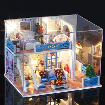 DIY Asambla Casa Papusa Jucărie din Lemn Miniatura Case Papusa Handmade Casă de Păpuși Jucării Cu Mobilier de Lumini cu Led-uri de Aniversare pentru Copii Cadouri