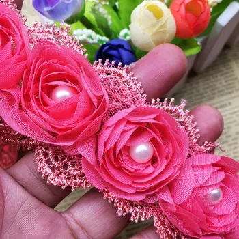 Solubil Rose Floare Pearl Sifon Brodate Dantelă Asieta Panglică Tesatura de Cusut Ambarcațiunile de Mozaic lucrate Manual DIY Pentru Costum de Decor