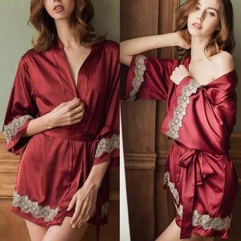 Noua Moda Sexy Din Satin De Mătase Pijamale Lenjerie Lenjerie De Corp Pentru Femei Dantela Brodata Halat Rochie Babydoll Cămașă De Noapte Camasa De Noapte 2020