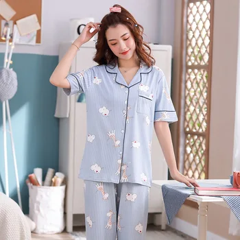 2 buc Set Pijama Tipărite Lapte Pijamale de Mătase de Turn-down CollarShort Lungime Completă de Agrement Haine de Acasă Pijamas Femei de Vară 2020