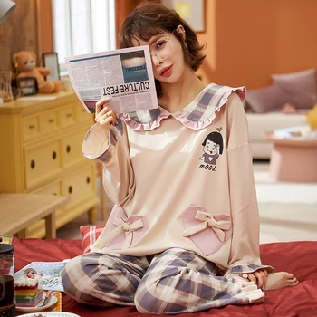 Moda Zăbrele Pijama Nouă Vânzare Fierbinte Pijamas Mujer de Bumbac de Înaltă Calitate pentru Femei Pijamale Drăguț Set de Pijama Largi Casual Uzura Acasă
