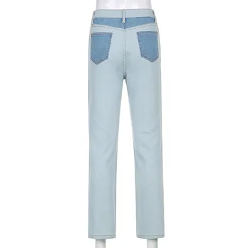 NCLAGEN Albastru Și Alb Îmbinat Blugi Femei Vintage Slin Fitness Talie Mare Casual Pantaloni din Denim 2020 Moda Femei Pantaloni