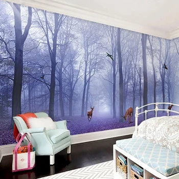 Personalizat Mari Murale 3D Tapet Violet Pădure Elan Peisaj Pictura pe Perete Camera de zi cu TV, Canapea Dormitor Papel De Parede imagini de Fundal