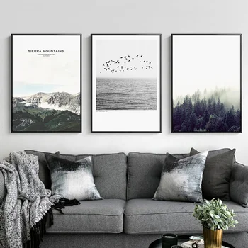 Stil Nordic Decor de Pădure, Mare, Pescăruș de Munte Tablouri Canvas Peisaj Printuri si Postere Natura Peisaj de Arta de Perete Poza