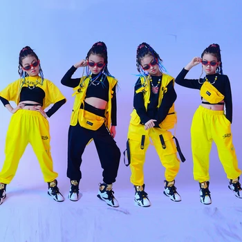 2021 Copii de Dans Hip-Hop Îmbrăcăminte Galben Serie de Costume Baieti Hiphop Costume Fete de Jazz, Jazz, Street Dance, Rave Haine
