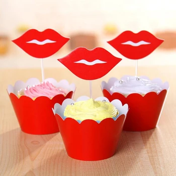 24BUC/Lot Magie Neagră Barbă Roșie Buzele Ambalaje Cupcake Toppers alege Pentru Copii Petrecere de Aniversare de Nunta de Decorare Tort Ceașcă Consumabile