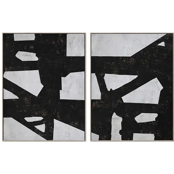 Pictura abstracta Arta Panza Picturi de Mari dimensiuni pe Panza Alb-Negru Set de 2 Pictura Acasă Decor Minimalist, Pictura Acril