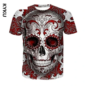 Vânzare fierbinte Roșu Florale Craniu de Imprimare 3d tricou de Moda Craniu de Imprimare 3d Hip Hop Teuri Cool Oameni Streatwear Topuri Plus Dimensiune