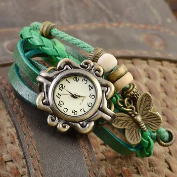 2019 Femei Casual Vintage Multistrat Fluture Faux din Piele Bratara Doamnelor Încheietura Ceas Impletite Manual zegarek damski reloj