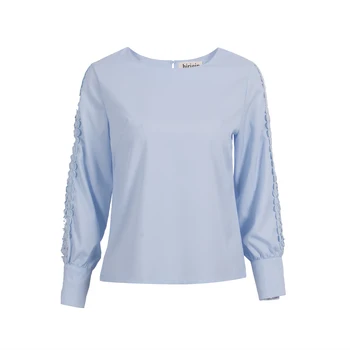 Primavara Toamna Noua Moda Femei Cu Maneci Lungi Tricou Casual Dantelă Floral Bluza Vrac Solid Topuri Tricou 6 Culori