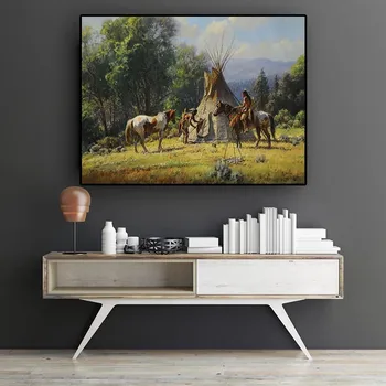 Panza Pictura Abstractă Nativ Indian Calul Figura Pictura pe Postere si Printuri de Arta de Perete de Imagine pentru Camera de zi Decor Acasă