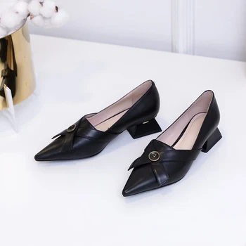 Femei Pompe de Lux, Pantofi Femei din Piele Slip-on Petrecere de Moda Pantofi cu Tocuri Joase a Subliniat Toe Black pentru Femei Pantofi Casual Femei