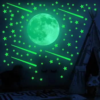 Luminos Luna Stele combinație 3D Autocolant Perete Dormitor Living Home Decor Camera pentru Copii Autocolante Glow în întuneric Perete Stick