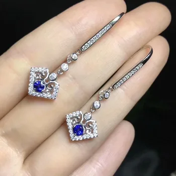 Fidelitate naturale 3.5 mm safir s925 argint picătură cercei moda bijuterii fine pentru femei partid Naturale piatră prețioasă albastru