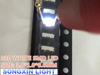 1000PCS 020 Alb 3806 3810 Vedere Laterală SMD/SMT Original SMD led vedere laterală 020 LED-uri albe lampa 1800-2500MCD 3.8*1.0*0.6 mm