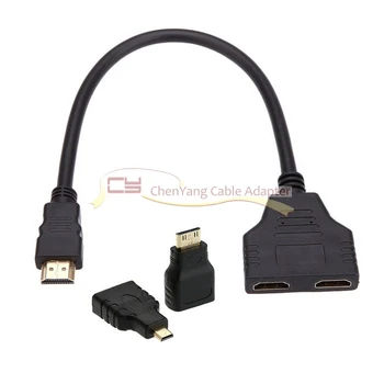 1buc/HDMI, Dual HDMI de sex Feminin Y Splitter Comutator de Extensie Cablu Adaptor cu Micro si Mini HDMI Adaptor