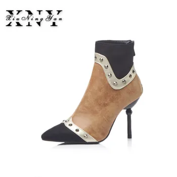 XIUNINGYAN Nou Design Femeile Chelsea Cizme Negre a Subliniat Toe Tocuri inalte Pantofi de Primavara Toamna Femei Glezna Cizme de Mari Dimensiuni 34 - 46