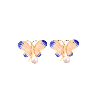 BALANBIU Rafinat Două-ton Email Fluture Acrilic Perla Cercei Stud Pentru Femei Partid Cadou 2019 Culoare de Aur Cercei Accesorii