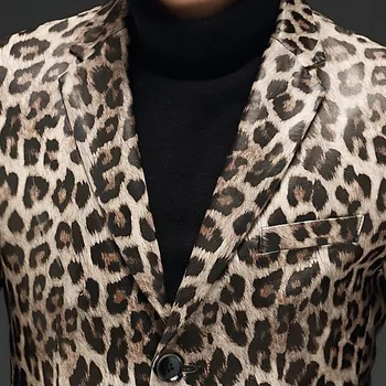 Top Brand Leopard De Moda Pentru Barbati Din Piele Sacouri Stilul Punk Plus Dimensiunea Sex Masculin Maneca Lunga Single-Breasted Se Potrivesc Subțire Sacouri