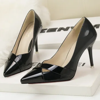 Designer de moda a subliniat toe pompe de femei sexy tocuri subtiri de mare adâncime mică de mireasa pantofi de mireasa vintage elegant doamnelor pantofi de 9cm