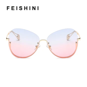 FEISHINI ochi de Pisica Transparent ochelari de Soare Femei Supradimensionat Obiectiv Clar Doamnă fără rame, Ochelari de Soare Cadru Nou de Sosire Oculos De Sol