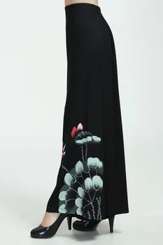 Vintage Negru Feminin de Primăvară Largi Picior Pantaloni Chineză Stye Femei Bumbac Elastic Talie Pantaloni Largi M L XL XXL 2369-1