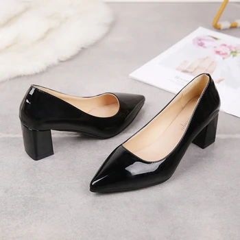 2020 Nou Toamna Subliniat Singură Pantofi pentru Femeie Sandale Elegante Femei Pompe tocuri Negru, de Mare Doamnă din piele de Brevet cu o Grosime de U14-96